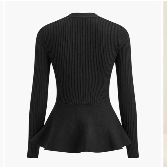 Commense V-neck Peplum Ruffle Long Sleeve Silver Button Cardigan Sweater Medium - Picture 4 of 9